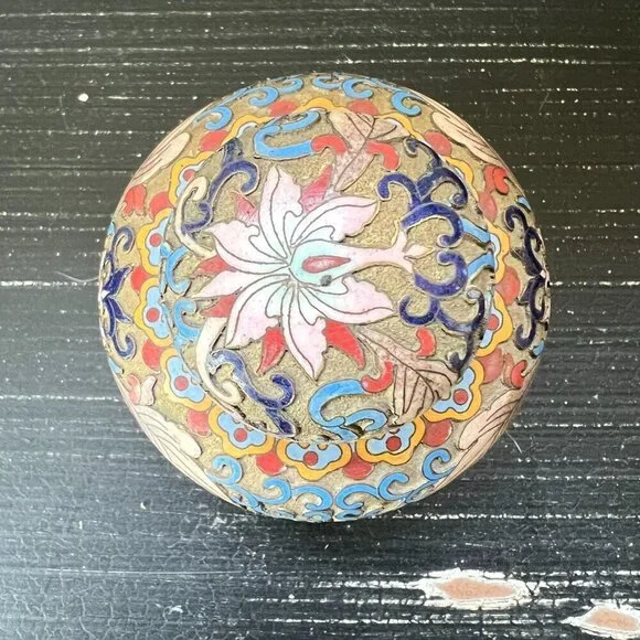 Vintage Chinese Cloisonné Enamel Floral Scroll Lotus Ginger Jar With Lid Etched - Picture 4 of 7